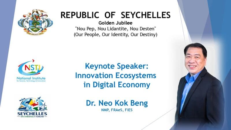Seychelles STI Strategy Forum graphic announcing Dr Neo Kok Beng as keynote speaker